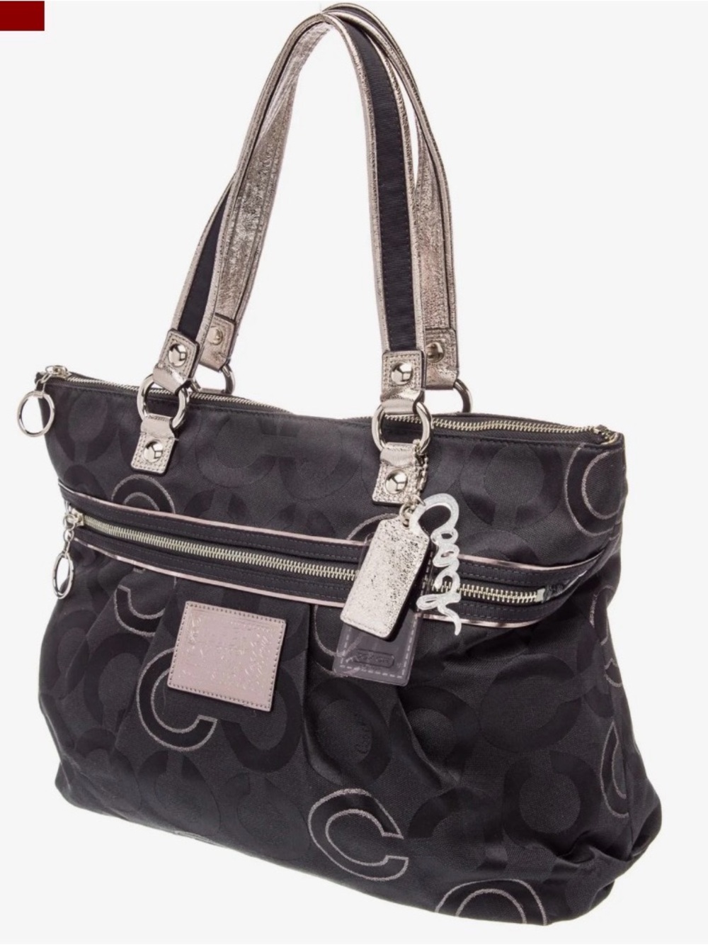 COACH POPPY GLAM TOTE BAG WITH SILVER-TONE HARDWARE & SIGNATURE C #M1026-15865